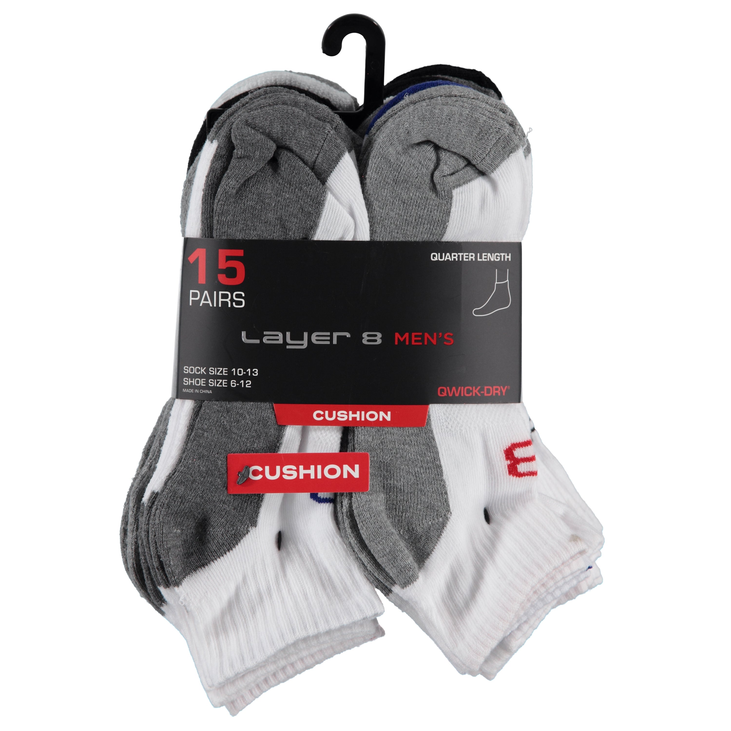 Layer 8 Mens 15 Pack Cushion Quarter Socks (L8MQ15)